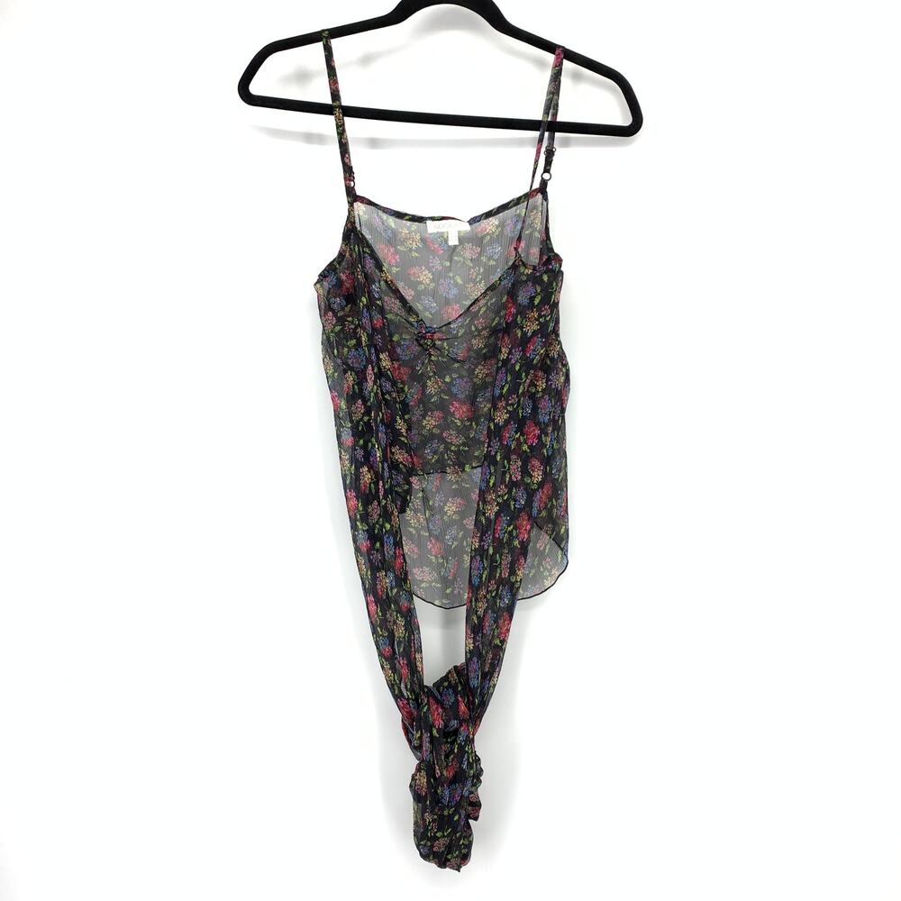 VTG Y2k Kookai Sheer Top Wrap Sleeves Womens FR Sz 38 US 6 Floral Print Black